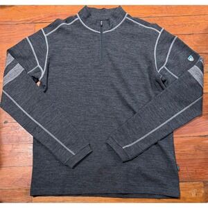 KUHL Mens L Merino Wool Quarter Zip Pullover Charcoal Gray Thumbholes Hiking